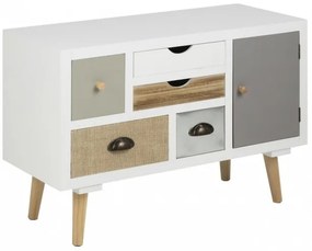 Cabinet din MDF si lemn, cu 5 sertare si 1 usa Thais Multicolor, l81xA34xH55 cm