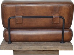 Canapea modulară 1 loc din piele naturală maro, cu bază din lemn reciclat și spătar pe cadru metalic, 82 x 90 x 90 cm, „Oxford”