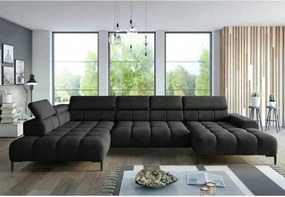 Coltar PLAZA XL, sezlong stanga, stofa catifelata negru - Riviera 100,