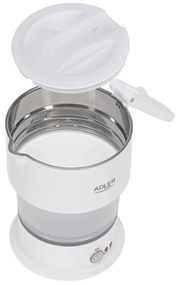 Fierbator pentru calatorii Adler AD 1377, 600W, 0.6 L, Corp din silicon pliabil, Protectie la supraincalzire, Indicator luminos, Alb