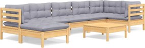 vidaXL Set mobilier de grădină cu perne gri, 8 piese, lemn masiv pin