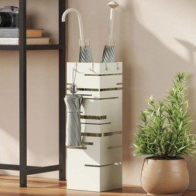 HOMCOM Suport de Umbrele Autoportant Pătrat din Metal cu 4 Cârlige, Bej | Aosom Romania