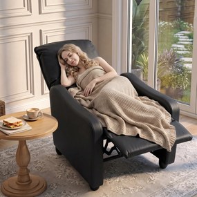 HOMCOM Fotoliu Relax Reclinabil Manual 155° cu Suport pentru Picioare, din Piele Ecologică PU, pentru Living și Dormitor, 69x91x100 cm, Negru | Aosom Romania