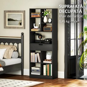 HOMCOM Bibliotecă Modernă din Lemn cu Sertar Central și Kit Antirăsturnare, 60x26x158 cm, Negru | Aosom Romania