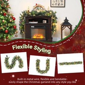 HOMCOM Ghirlandă de Crăciun 183 cm cu Crengi Înzăpezite și 30 de Lumini Albe, Conuri și Boabe pentru Interioare | Aosom Romania