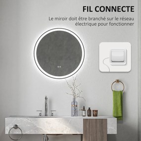 kleankin Oglindă rotundă luminată cu LED pentru baie Ø 80 cm montabil cu iluminare 3 culori comutator tactil 46W alb argintiu | Aosom Romania