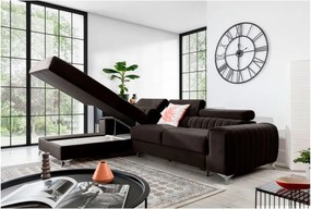 Colțar maro închis extensibil/cu spațiu de depozitare cu tapițerie din catifea (cu colț pe partea stângă/cu șezlong) Grayson – ELTAP