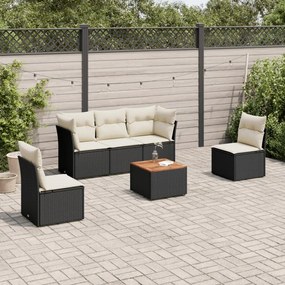 vidaXL Set mobilier de grădină cu perne, 6 piese, negru, poliratan