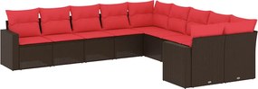 vidaXL Set canapele de grădină cu perne, 10 piese, maro, poliratan