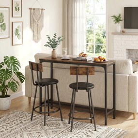 HOMCOM Set Masă de Bar cu 2 Scaune Înalte, Spătar, Suport pentru Picioare, MDF, Metal, 100x40x90,5 cm, Maro Rustic | Aosom Romania