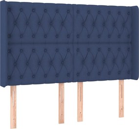 vidaXL Tăblie de pat cu aripioare, albastru, 147x16x118/128 cm, textil