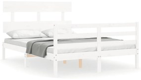 3195072 vidaXL Cadru de pat cu tăblie, 140x190 cm, alb, lemn masiv