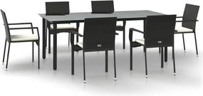 vidaXL Set mobilier de grădină cu perne, 7 piese, negru, poliratan