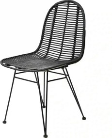 Scaun K337, negru, rattan natural/metal, 44x55x90 cm