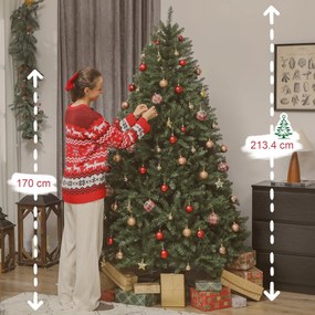 HOMCOM Brad de Crăciun Artificial 210 cm cu 2641 Ramuri Ignifuge, Brad de Crăciun Artificial Dens și Realist cu Bază Metalică Pliabilă, Asamblare Ușoară, pentru Casă și Spații Interioare, Verde | Aosom Romania