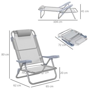 Outsunny Set 2 Scaune de Camping Pliabile cu Tetieră Căptușită și Spătar Reglabil în 6 Poziții, 62x65x80 cm, Gri Deschis | Aosom Romania