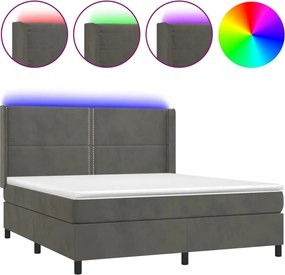 vidaXL Pat cu arcuri, saltea și LED, gri închis, 180x200 cm, catifea