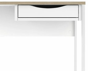 Birou alb EFREM PLUS 513 cu 1 sertar si blat cu decor de stejar