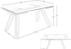 Masa extensibila deosebita design LUX Walnut-Glass 160-240x90cm
