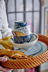 Bol din ceramică albastră cu decor pasăre pictat manual, 13x7 cm, "Hezha"