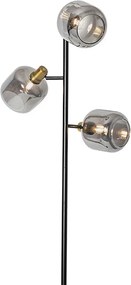 Lampa de podea neagră cu auriu cu sticlă fumurie cu 3 lumini - Zuzanna