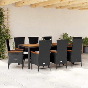 3277516 vidaXL Set mobilier de grădină cu perne, 9 piese, negru, poliratan