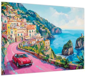 Tablou pe sticlă - Drum roz pe coastă (70x50 cm)