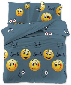 Set lenjerie de pat din microfibra SMILE EMOJI gri + cearșaf din jersey 90x200cm