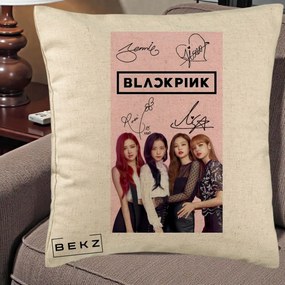 Perna Personalizata K-pop BLACKPINK Semnaturi si Foto, 40x40 cm, Bej, Husa Detasabila, Perna Inclusa, BEKZ®