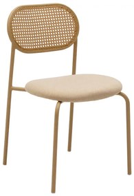Scaun Bucatarie/Dining Jacks Cadru Metalic Spatar Rattan Sezut Tapitat Textil Bej