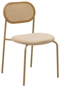 Scaun Bucatarie/Dining Jacks Cadru Metalic Spatar Rattan Sezut Tapitat Textil Bej