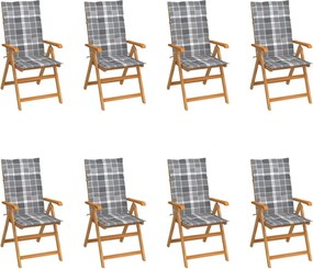vidaXL Scaune de grădină rabatabile cu perne, 8 buc., lemn masiv tec