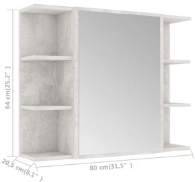 Dulap de baie cu oglinda, gri beton, 80 x 20,5 x 64 cm, PAL Gri beton