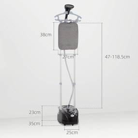 HOMCOM Aparat de Călcat Vertical cu Aburi, Fier de Călcat de 2L, Putere 1950W cu 2 Tije Portabil, 35x25x23cm | Aosom Romania