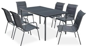 43309 vidaXL Set mobilier de exterior, 7 piese, negru, oțel