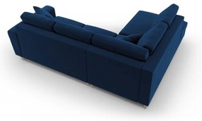 Colțar albastru extensibil, cu spațiu de depozitare cu tapițerie din catifea (cu colț pe partea stângă-în formă de ”L”) Kyoto – Cosmopolitan Design