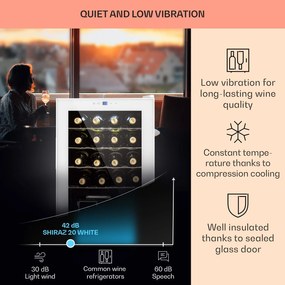 Shiraz 20 Uno răcitor de vinuri 53 litri 20 sticle Panou de control tactil 5-18 °C