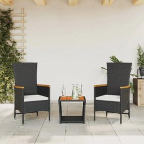 3277540 vidaXL Set mobilier de grădină cu perne, 3 piese, negru, poliratan