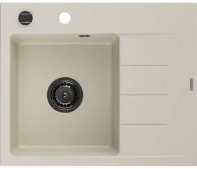 Mexen Ben chiuvetă de granit cu o cuvă și picurător, stânga 600 x 500 mm, bej, sifon negru - 6522605000-69-B
