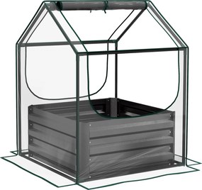 Outsunny Pătrat pentru grădină cu mini-seră, jardiniere ridicată din oțel galvanizat, 70 x 70 x 90 cm, gri închis | Aosom Romania
