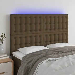 3122859 vidaXL Tăblie de pat cu LED, maro închis, 144x5x118/128 cm, textil