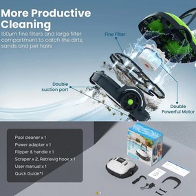 Robot pentru curatarea piscinelor fara fir Wybot OSPREY 200 MAX, 5200 mAh, Pana la 80 m², Motor dublu, Autonomie 100 min, Self-beaching, Auto-reverse,, IPX8, Gri