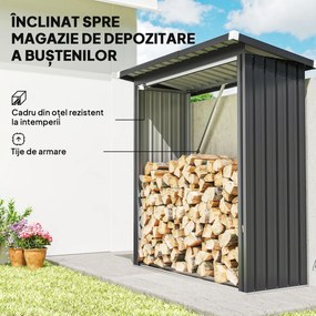Outsunny Adăpost pentru Lemne din Oțel cu Bază Ridicată și Acoperiș Inclinat Gri | Aosom Romania