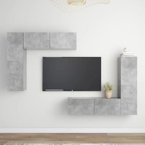 3079110 vidaXL Set de dulapuri TV, 4 piese, gri beton, lemn prelucrat