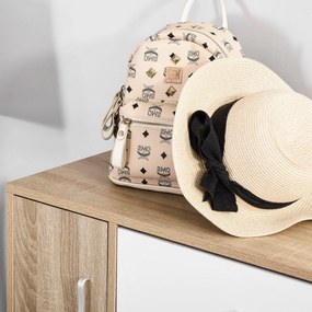 HOMCOM Suport pentru Pantofi Modern care Economiseste Spatiu cu 3 Usi si Rafturi Reglabile, Sertar si Dulapior cu Polite, Culoarea Lemnului si Alb