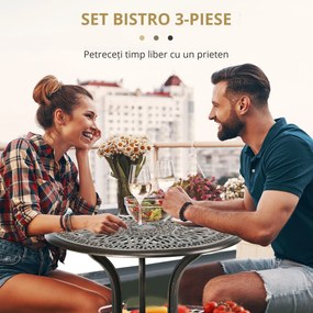 Outsunny Set Mobilier Grădină 2 Persoane 2 scaune și Masă Rotundă stil retro din aluminiu turnat, bronz | Aosom Romania