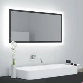 804939 vidaXL Oglindă de baie cu LED, gri extralucios, 90x8,5x37 cm, acril