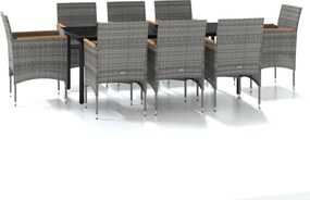 vidaXL Set mobilier de grădină cu perne, 9 piese, gri și negru