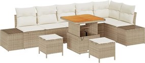 vidaXL Set de canapele pentru grădină cu pernă 9 pcs Bej Rattan poli