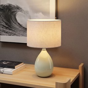 HOMCOM Lampă de masă din ceramică, cu abajur textil aspect in, E27, întrerupător basculant, pentru dormitor, crem | Aosom Romania